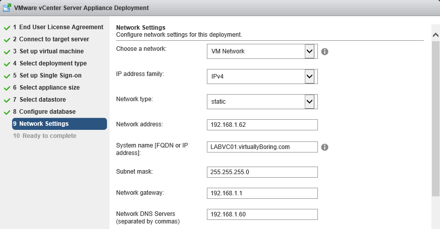 10-1 vCSA Install - Network Settings