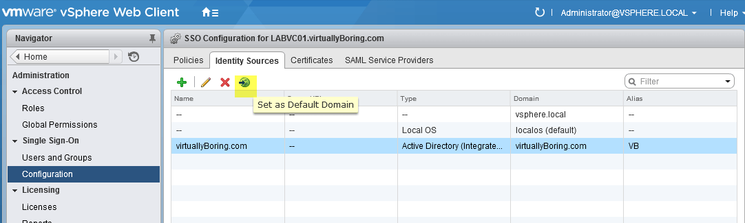 10 VCSA 6 - Set as Default Domain
