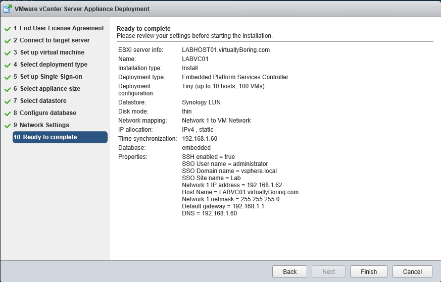 11 vCSA Install - Ready to Complete