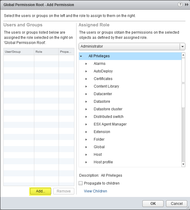 13 VCSA 6 - Global Permissions - Add