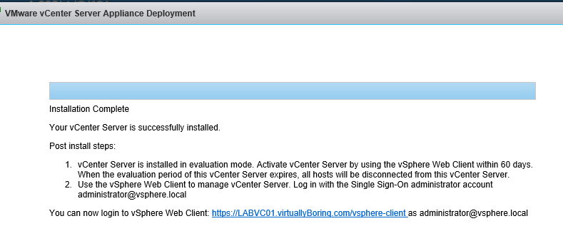 13 vCSA Install - Installation Complete