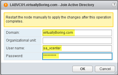 4 VCSA 6 - Join AD Creds