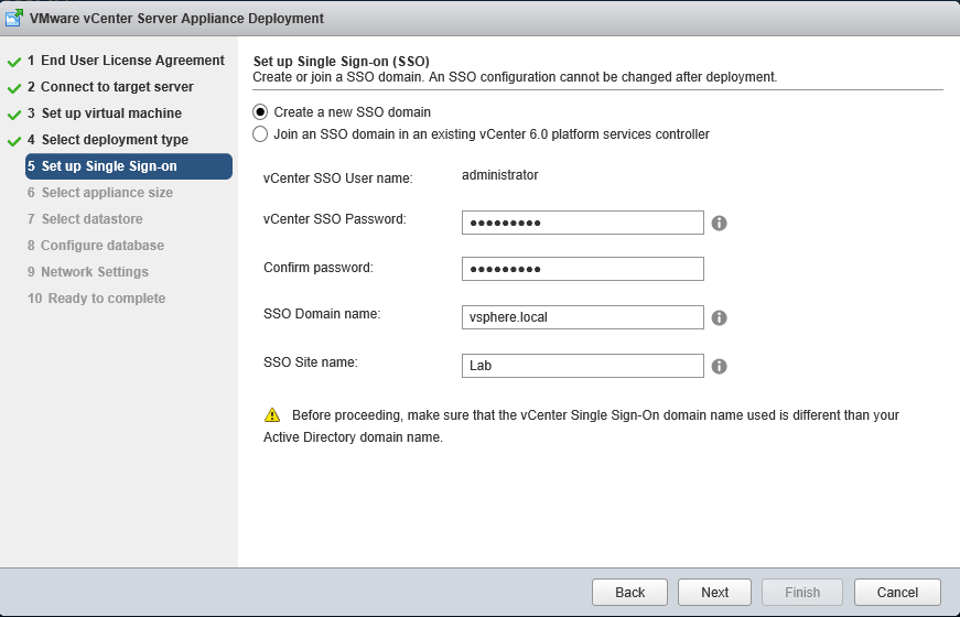 6 vCSA Install - Set SSO information