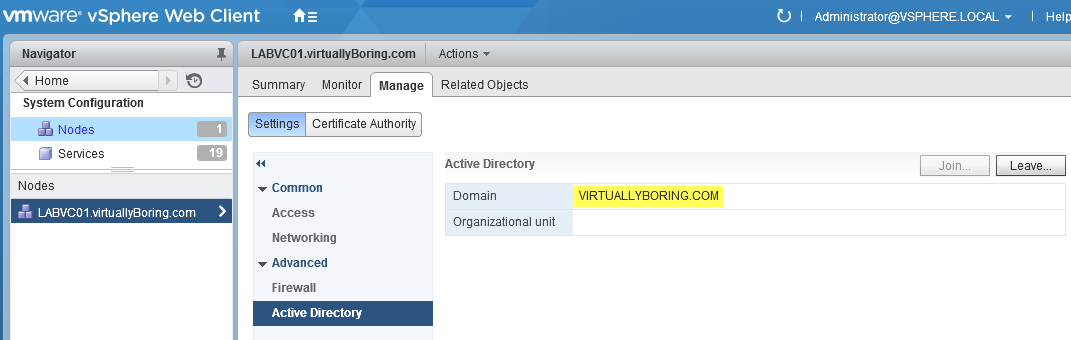 7 VCSA 6 - Successfully joined to domain