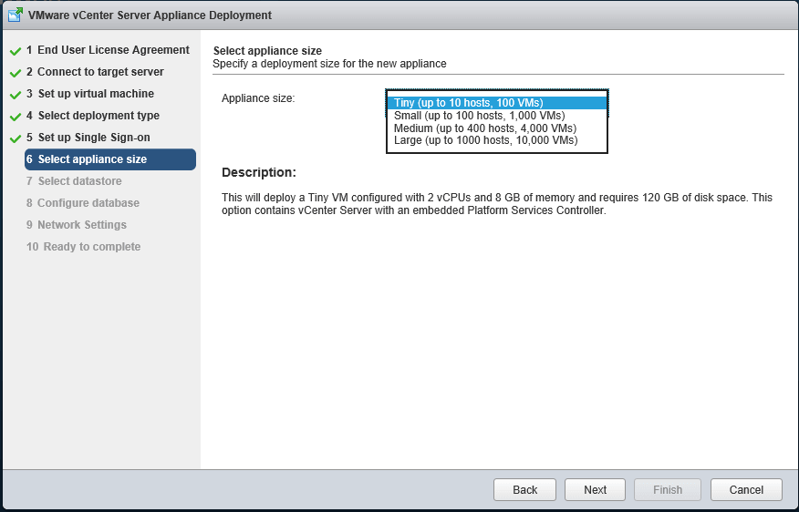 7 vCSA Install - Appliance Size