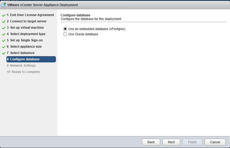 9 vCSA Install - Configure Database