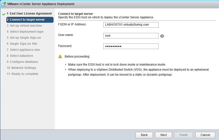 VCSA 6 - Connect to ESXi host