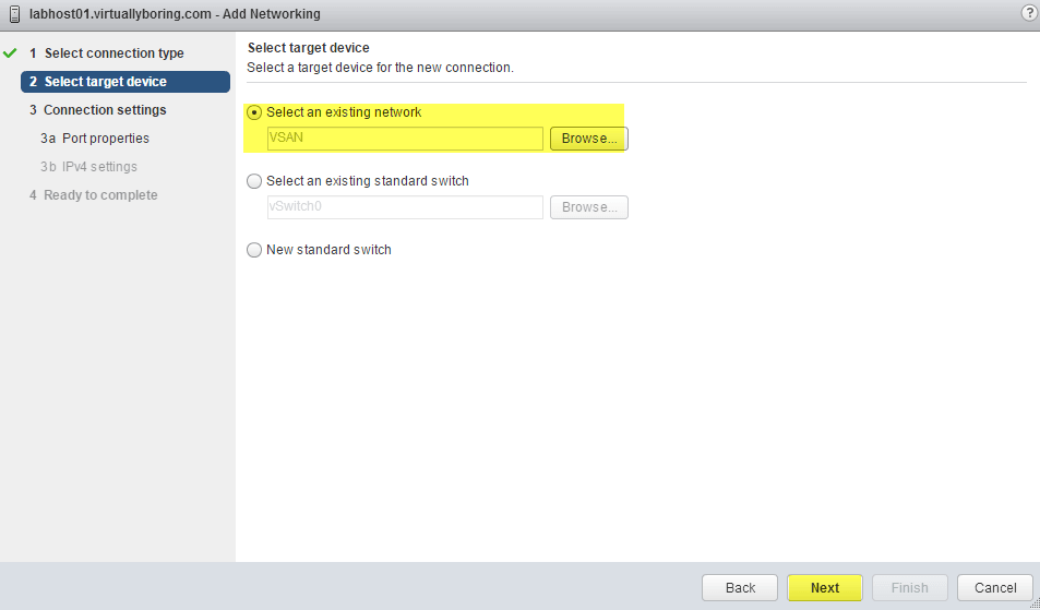 4 VSAN - Select Network