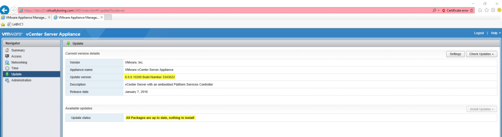 Updating vCenter Server Appliance 6.0 to Update 1 & 1b - Virtually Boring