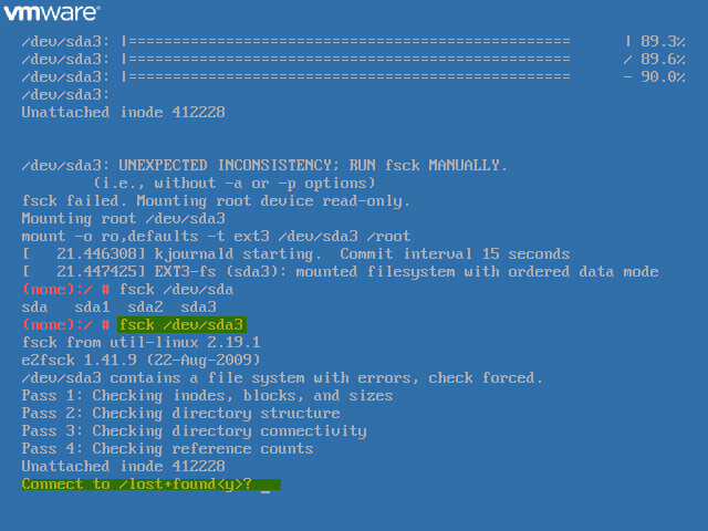 VCSA Boot Error 7 - Run fsck on failed directory