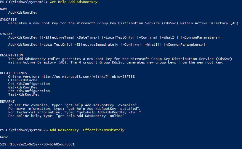 AD FS Configuration 14-1 - Add-KdsRootKey PowerShell