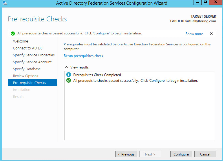 AD FS Configuration 17 - Prerequisite Checks