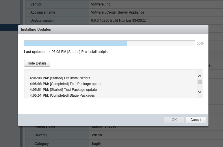 Update VCSA 5 - Installing Updates Progress Bar