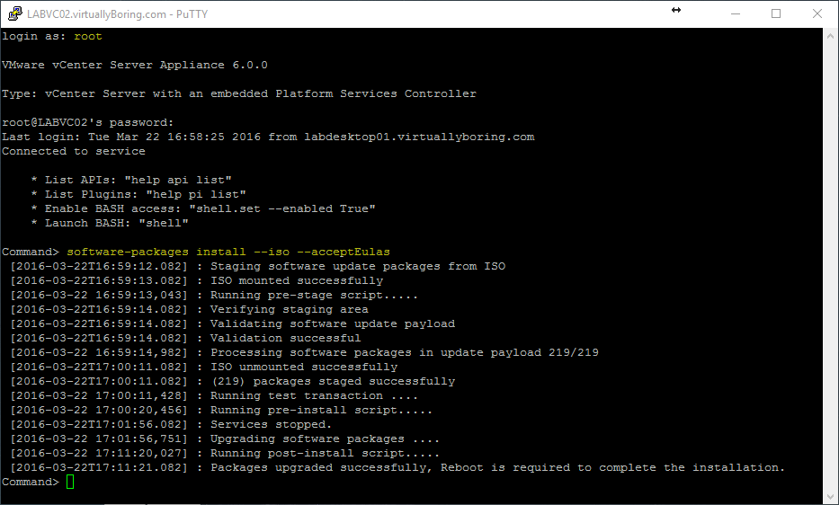 VCSA U2 3 - Software Upgrade Command