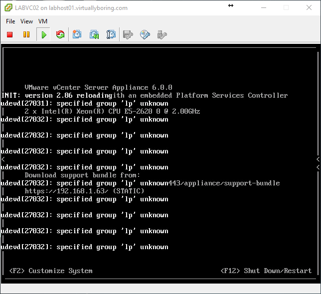 VCSA U2 4 - vCenter Console Messages