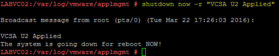 VCSA U2 7 - Reboot VCSA via CLI