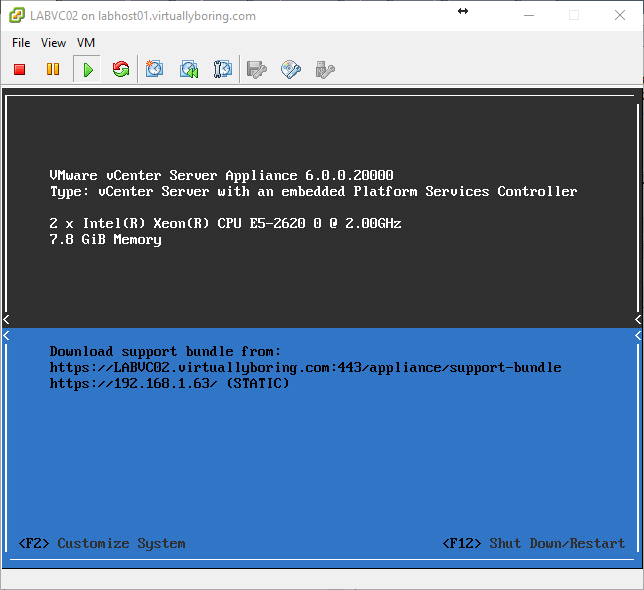 VCSA U2 8 - vCenter 6 U2 Console