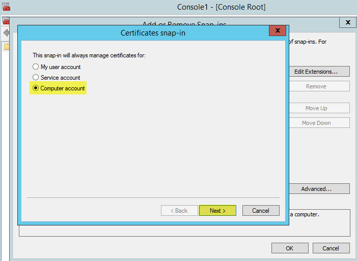 WAP Import Certificate 3 - Use Computer Account