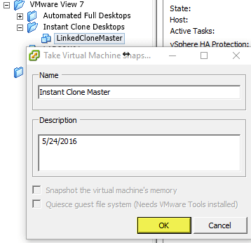 2 View Instant Clone - Take Snapshot while Powered Off